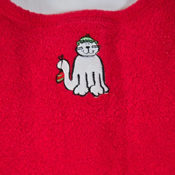 Vintage Red Fleece Cardigan With Embroidered Cat & Yarn Patterns - Picture 8 of 12